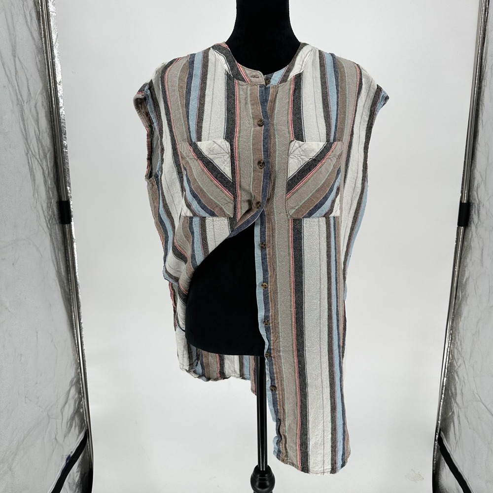 Soft Surroundings Sera Linen Blend Stripe Long Tunic Top Slits Lagenlook L - Picture 4 of 8